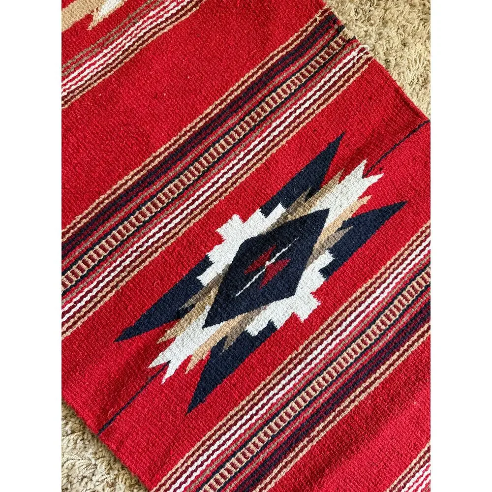 Southwest Woven Red/Blue Rug 34x18 Small Cowboy Retro New Mexico